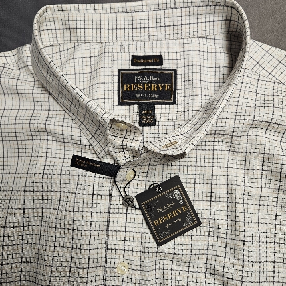 Jos. A. Bank RESERVE Tailored Fit White Checkered Dress Shirt 4X-Large